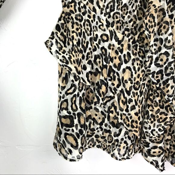 Chico’s Leopard Print Ruffle Button Up Long Sleeve Top Small - Picture 5 of 9